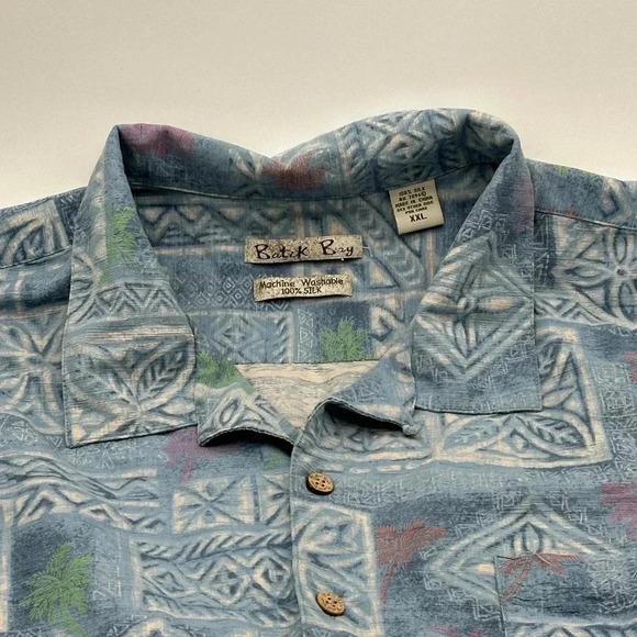 Batik Bay Shirt Mens 2XL  Hawaiian Island Beach Tropical Button Up Blue 100%silk - Picture 2 of 7